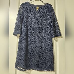 Emma & Michele Lined Stencil cut 3/4 Sleeve Black Dress